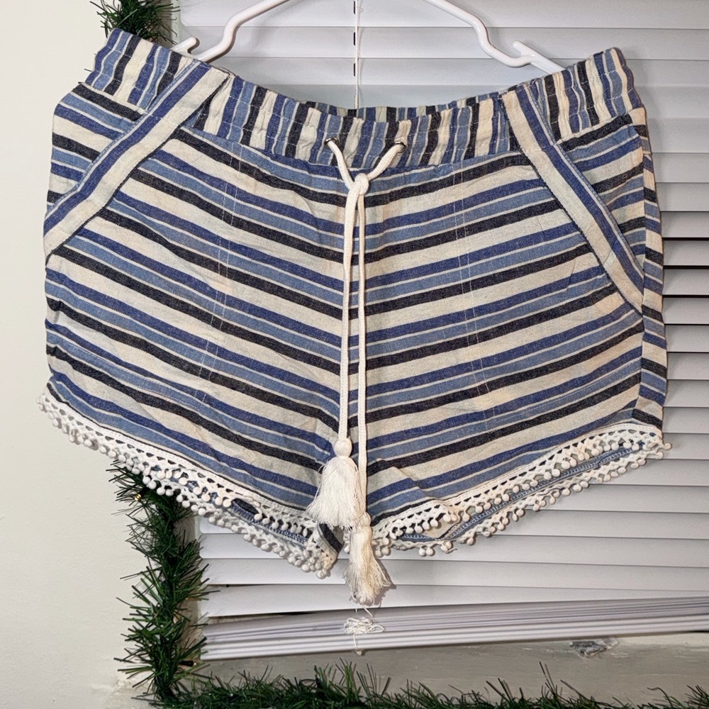 Jolt High Waist Blue and Cream Striped Shorts